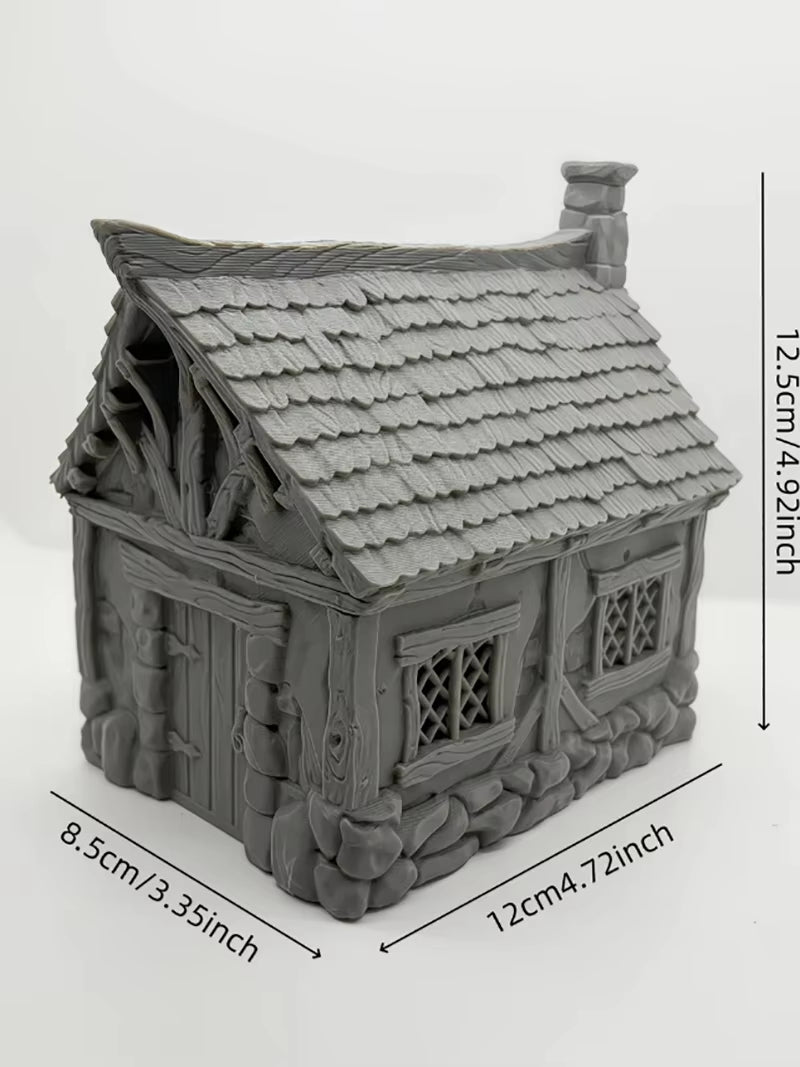 Medieval Stone Cottage with Chimney - 28mm Resin Diorama Model - resin model view 2