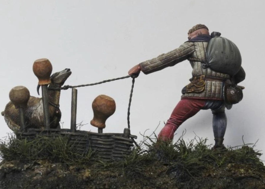 Medieval Bard/Merchant with Goat and Rocky Base 75mm Resin Diorama Kit - resin model view 4
