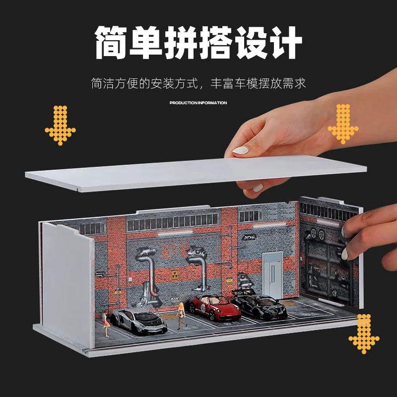 1/64 Scale Multi-Level Urban Garage Diorama Resin Model Kit with LED Lighting - 1/64 resin model view 3