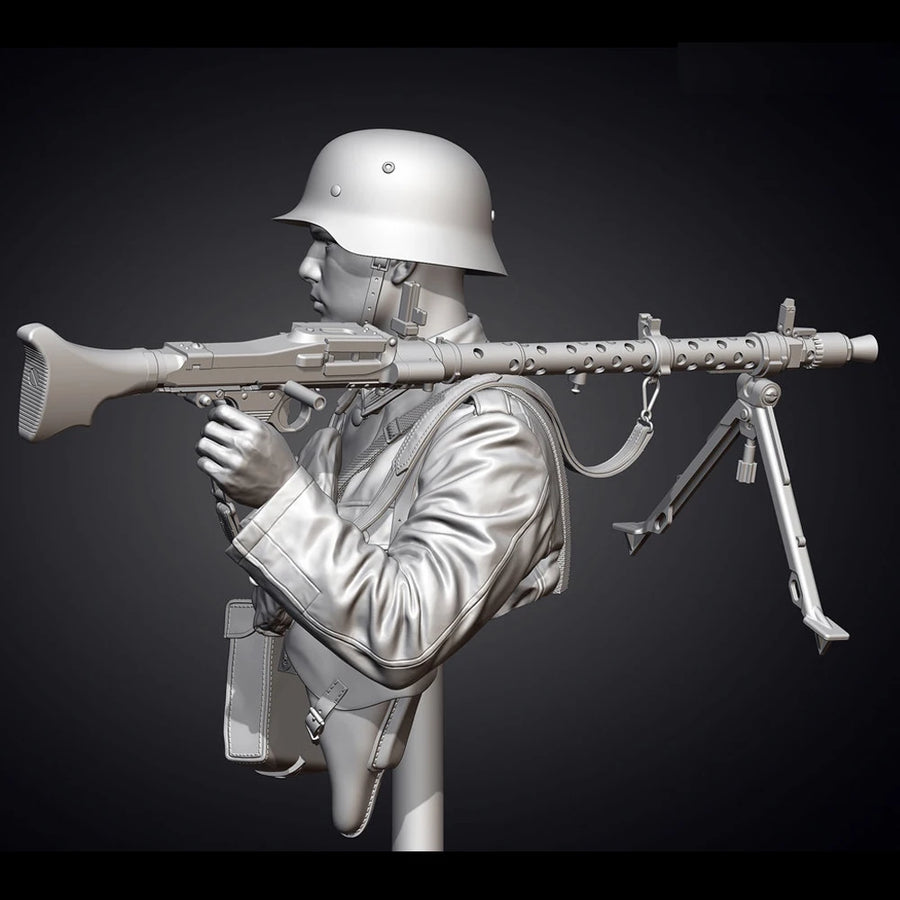 WWII German MG34 Gunner 1/10 Resin Figure Bust - 1/10 resin model view 4