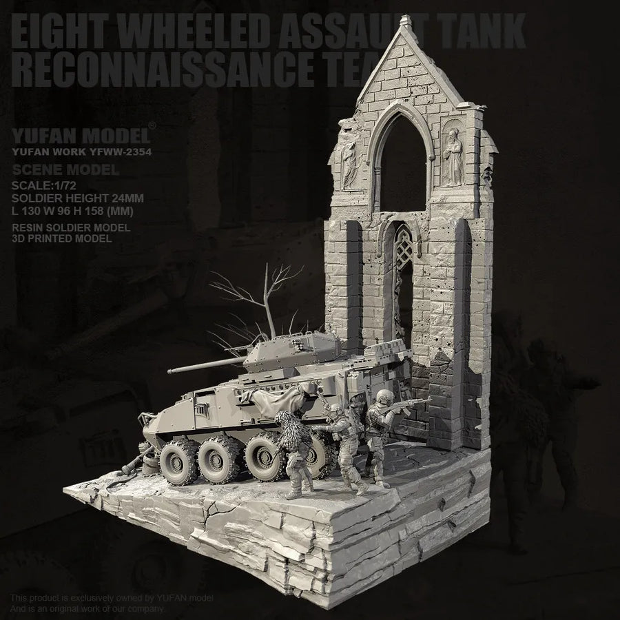Modern 6-Wheeled APC with Infantry and Ruined Chapel 1/72 Resin Diorama Kit - resin model view 3