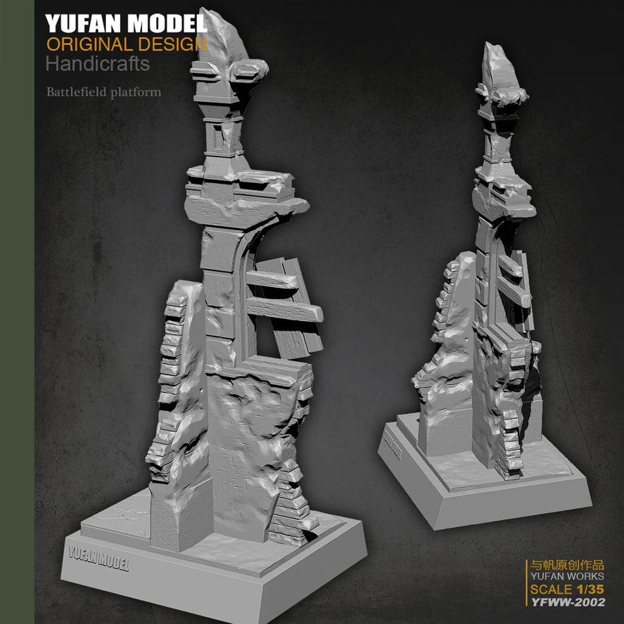 Ruined European Stone Wall Platform 1/35 Resin Diorama Kit - 1/35 resin model view 2