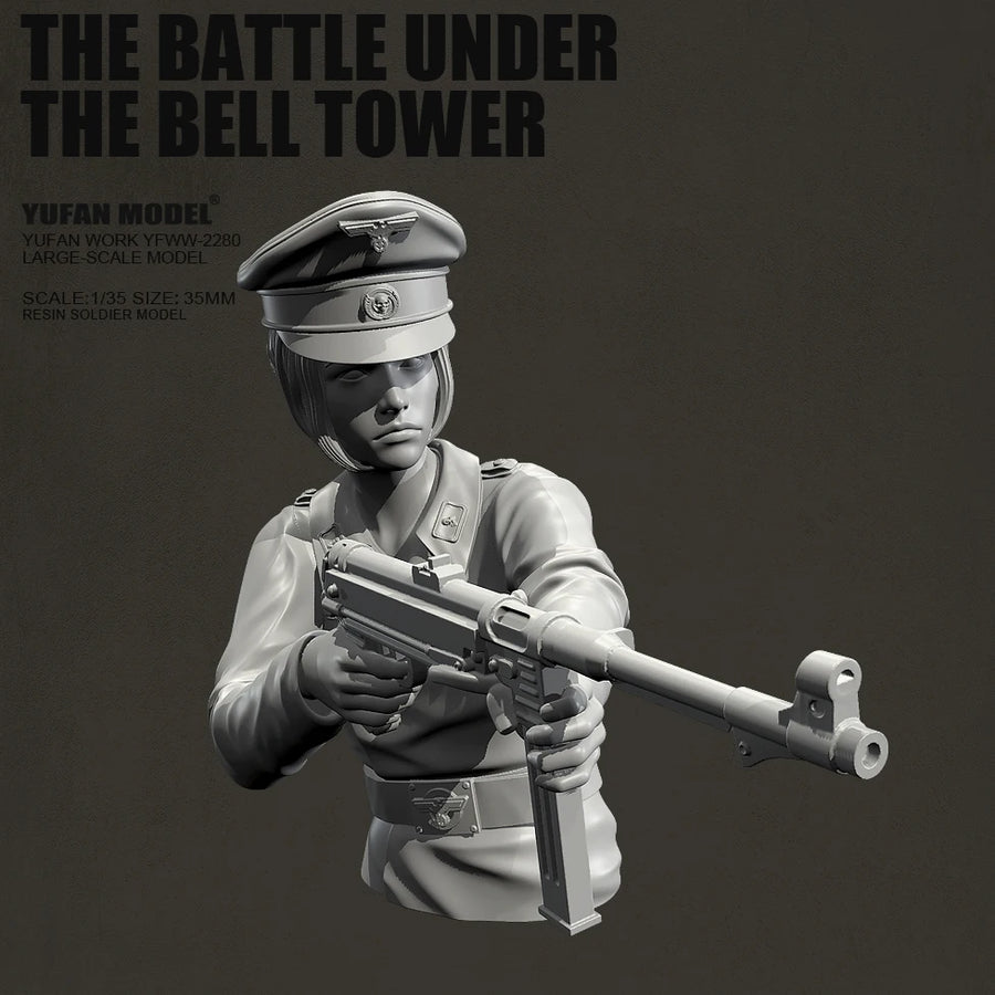 WWII German Luftwaffe Female Pilot with MP40 1/35 Resin Bust Kit - resin model view 2
