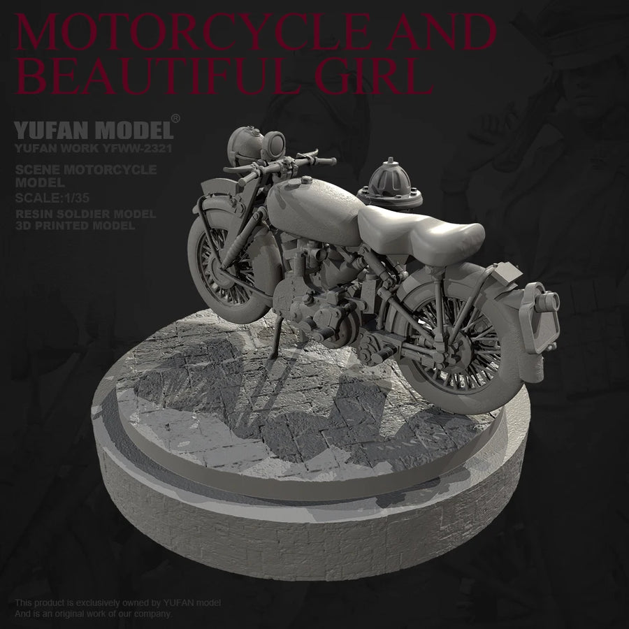 Vintage Motorcycle with Girl 1/35 Resin Diorama Model Kit - 1/35 resin model view 4