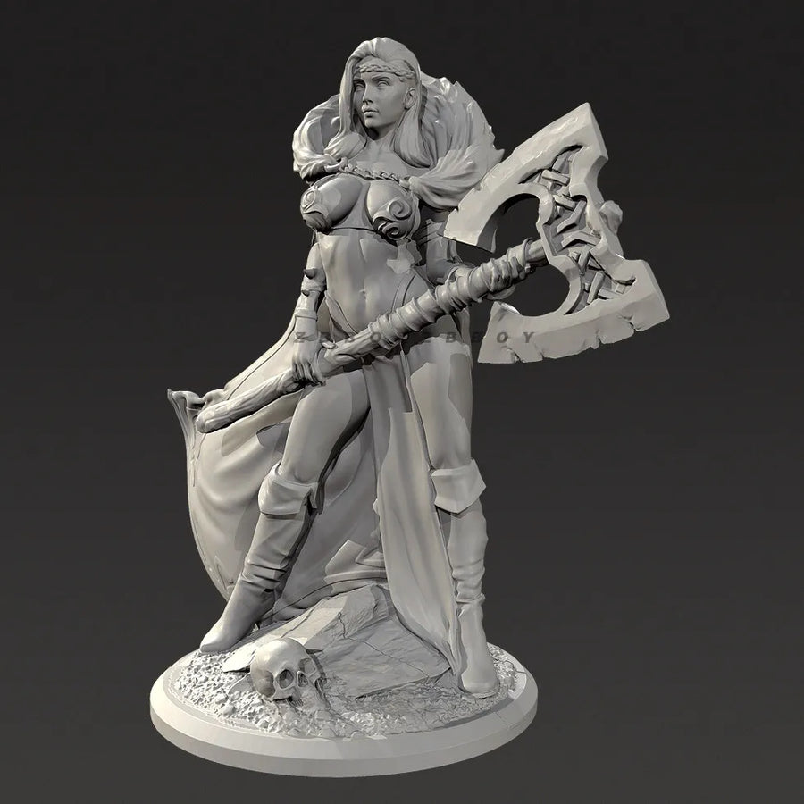 Fantasy Pinup Female Warrior with Single-Bladed Axe Resin Figure Kit - resin model view 2