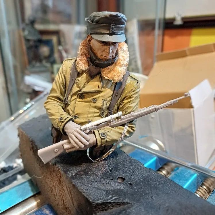 WWII German Mountain Trooper with Rifle Resin Bust Figure - resin model view 2
