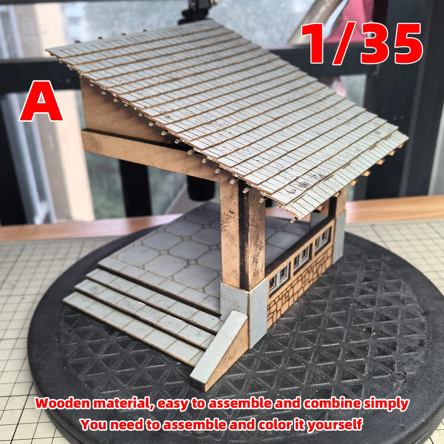 Asian Rural Pavilion with Palm Trees 1/35 Resin Diorama Kit - 1/35 resin model view 4