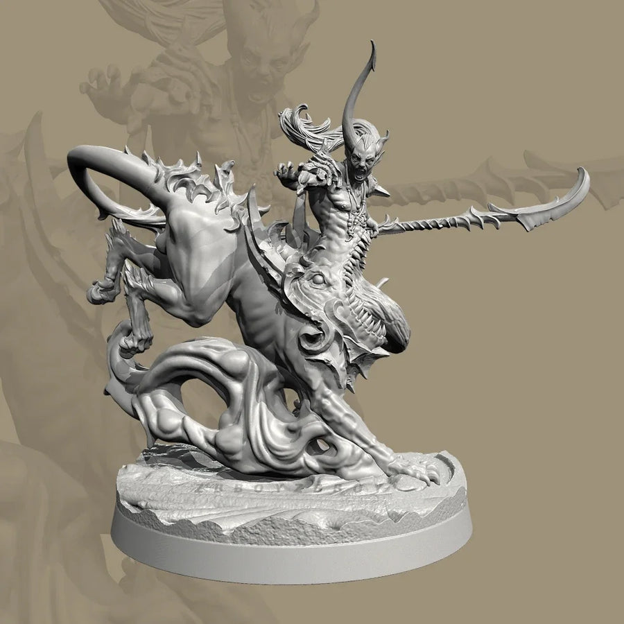 Demon Warrior on Rearing Beast 38mm Resin Figure Kit - 38mm resin model view 2