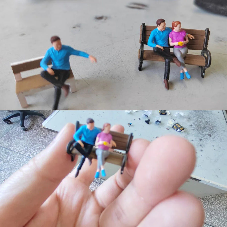 Park Bench Dating Couples 1/64 Scale Resin Diorama Set - 1/64 resin model view 4