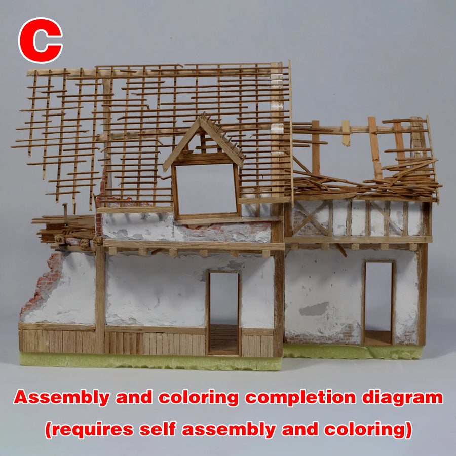Ruined European Farmhouse 1/35 Resin Terrain Diorama Kit - 1/35 resin model view 3