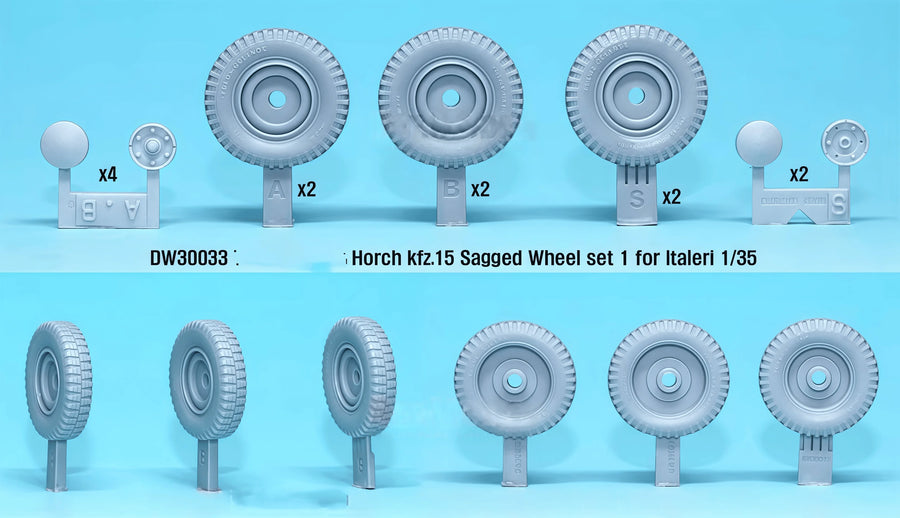 WWII German Horch Kfz.15 Sagged Wheel Set 1/35 Resin Model Kit - 1/35 resin model view 2