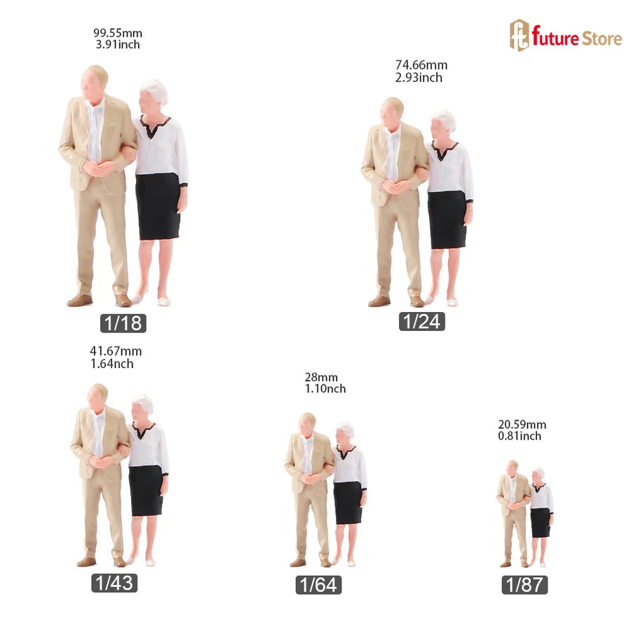 Elderly Couple Walking 1/24 Resin Figure Set - Miniature Diorama - 1/24 resin model view 2