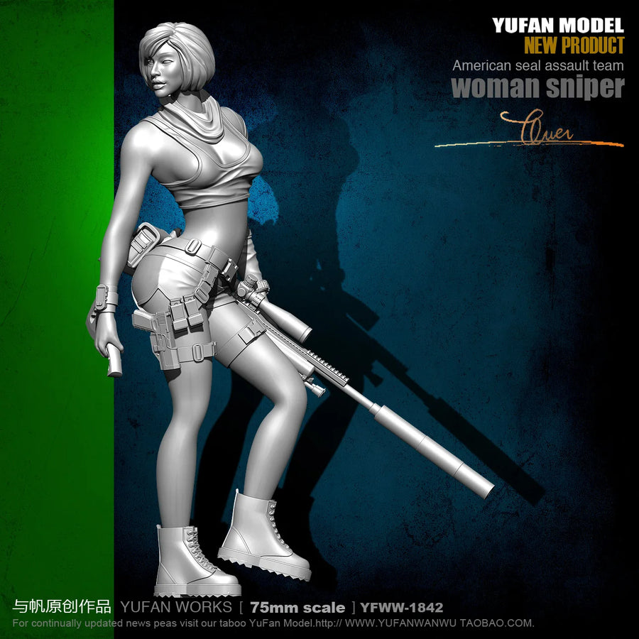 Stylized Female Sci-Fi Operators with Rifle & Sword 75mm Resin Figure Kit Set - resin model view 5