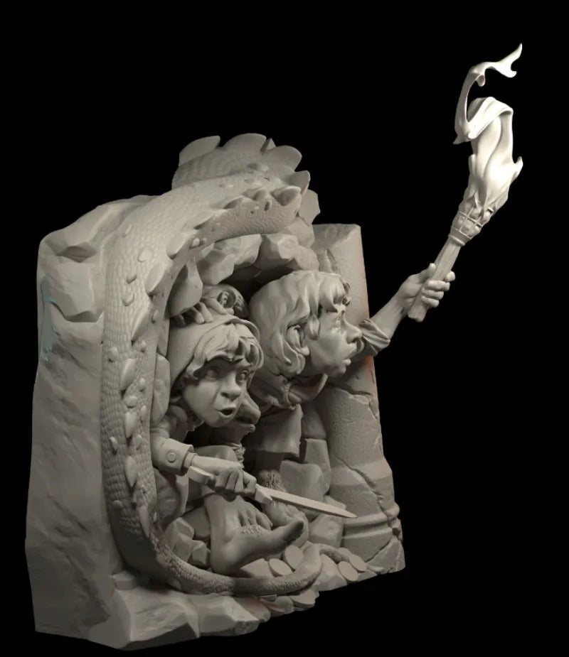 Halflings Hiding from Dragon 80mm Resin Diorama Kit - resin model view 3