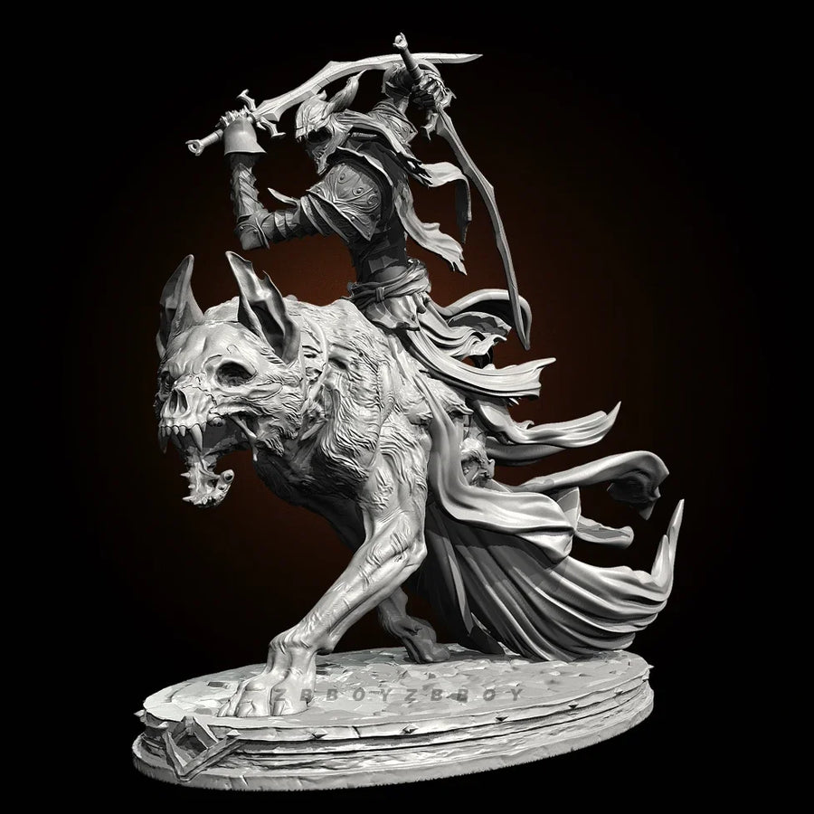 Dark Fantasy Warrior Mounted on Demonic Beast Skull 90mm Resin Bust Kit - resin model view 2