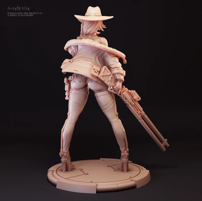 Cowgirl Gunslinger with Hat and Rifle 1/24 Resin Figure Kit - 1/24 resin model view 2