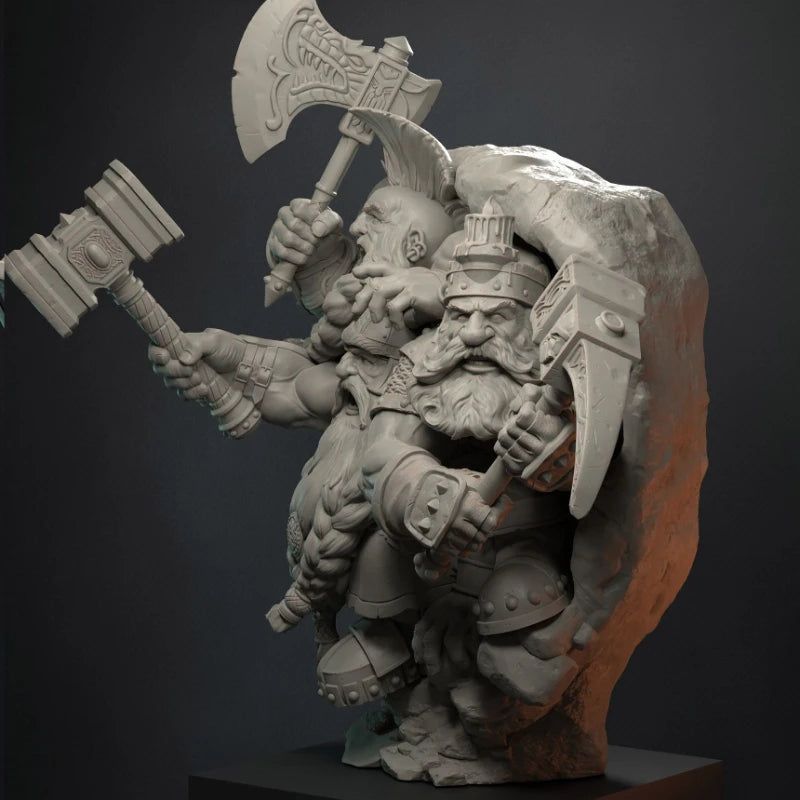 Dwarf Warrior Trio with Axes 1/24 Resin Figure Kit - 1/24 resin model view 3