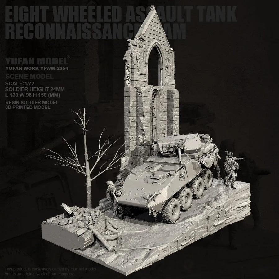 Modern 6-Wheeled APC with Infantry and Ruined Chapel 1/72 Resin Diorama Kit - resin model view 2