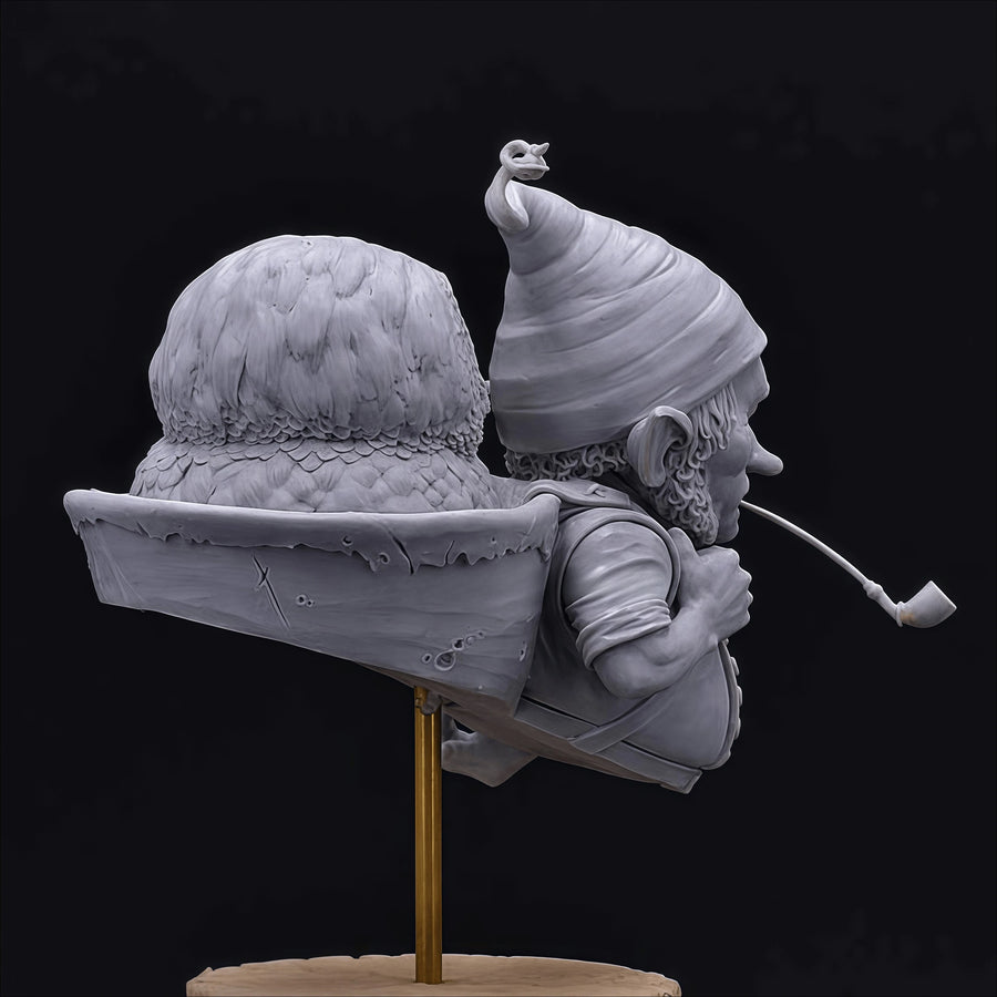 Dwarf Elf and Owl Companion 54mm Resin Bust Set - 54mm resin model view 3