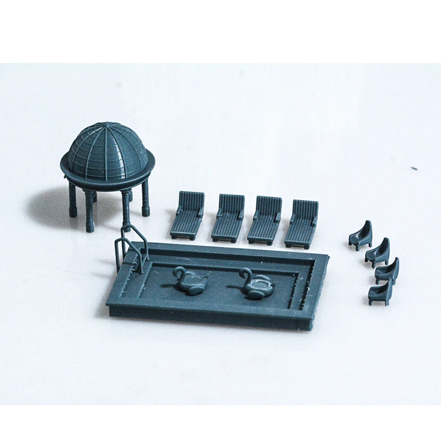 Outdoor Swimming Pool Diorama 1/64 Resin Model Kit with Parasol - 1/64 resin model view 2