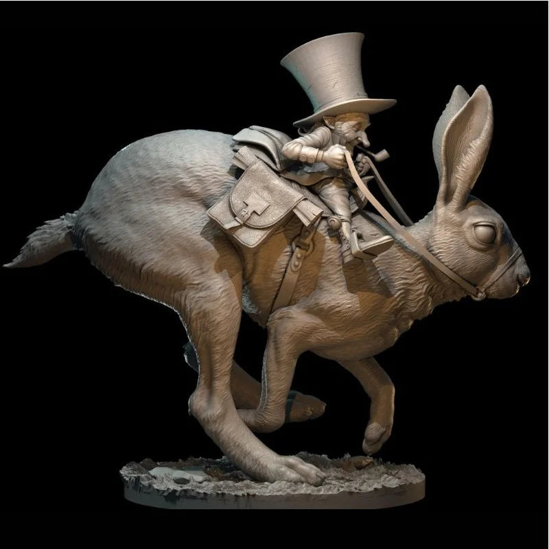 Steampunk Dwarf Postman on Hare 54mm Resin Figure - 54mm resin model view 2