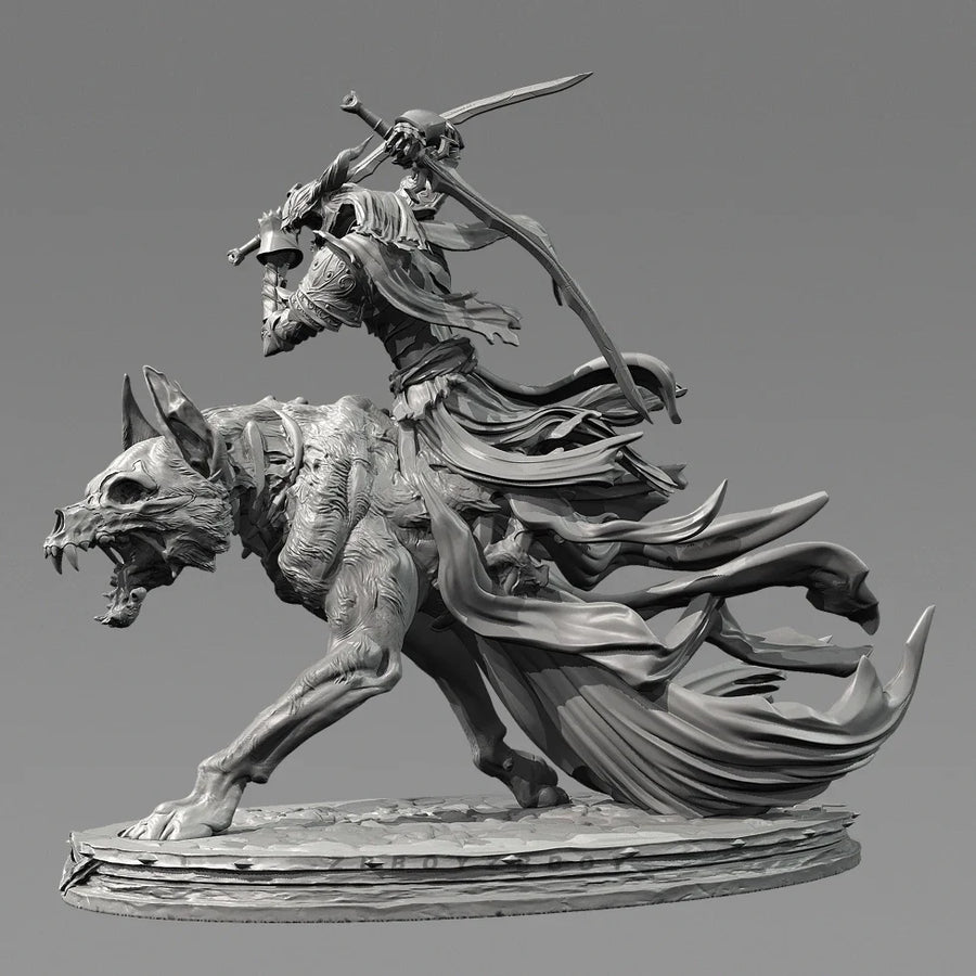Dark Fantasy Warrior Mounted on Demonic Beast Skull 90mm Resin Bust Kit - resin model view 5