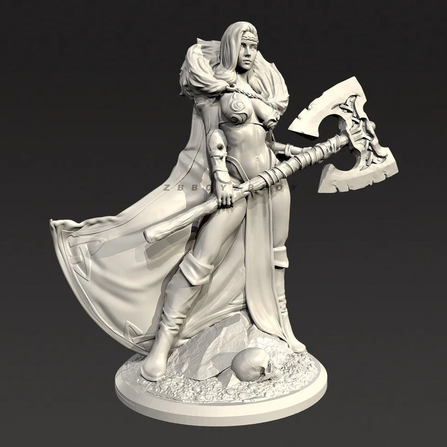 Fantasy Pinup Female Warrior with Single-Bladed Axe Resin Figure Kit - resin model view 3