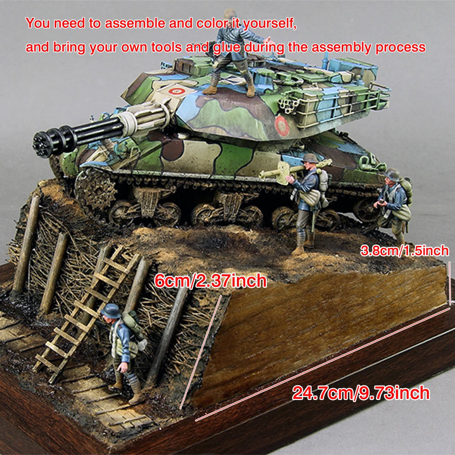 WWII M4A1 Sherman Tank Diorama 1/35 Resin Model Kit - 1/35 resin model view 2