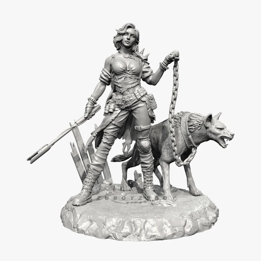 Female Warrior with Wolf Companion - 38mm Resin Figure Kit - 38mm resin model view 2