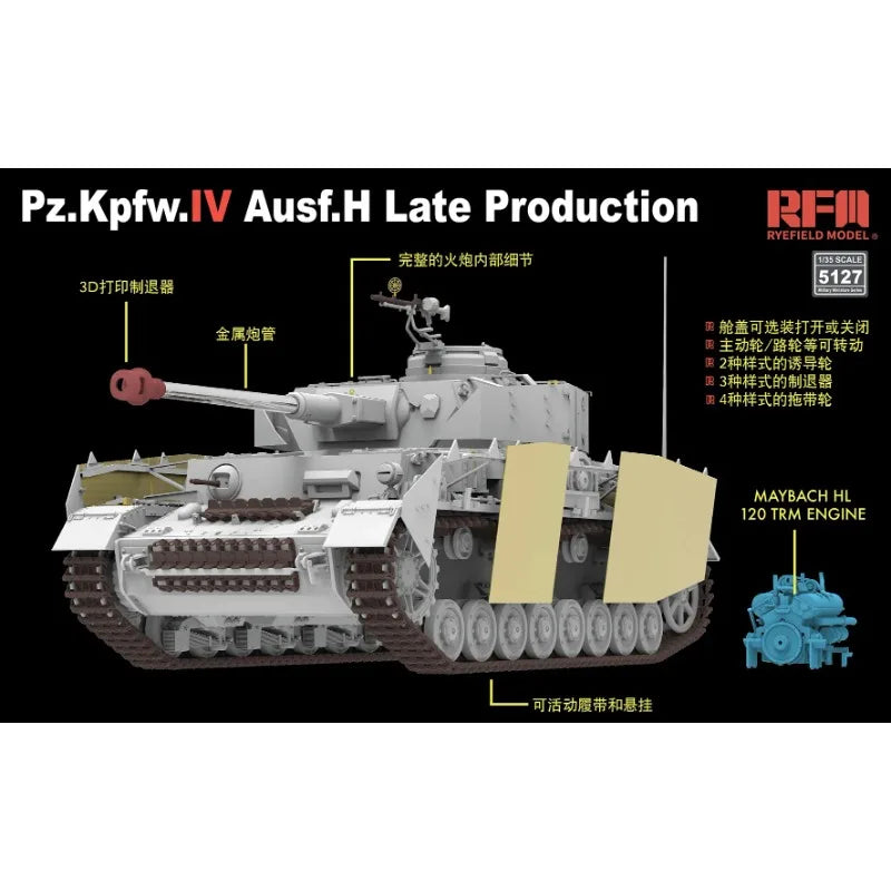 Pz.Kpfw.IV Ausf.H Late Production 1/35 Resin Model Kit - 1/35 resin model view 2