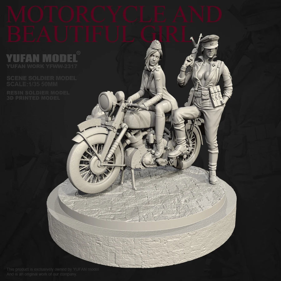 1/35 WWII Soldier with Motorcycle Resin Figure Kit - 1/35 resin model view 2