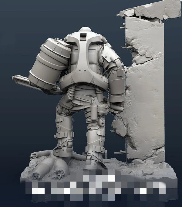Sci-Fi Soldier with Rifle & Ruined Wall Diorama 1/35 Resin Figure Kit - 1/35 resin model view 3