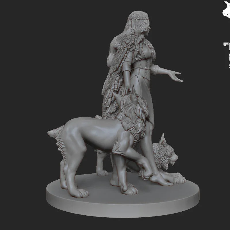 Freya with Dire Wolves Fantasy 1/24 Resin Figure Kit - 1/24 resin model view 5