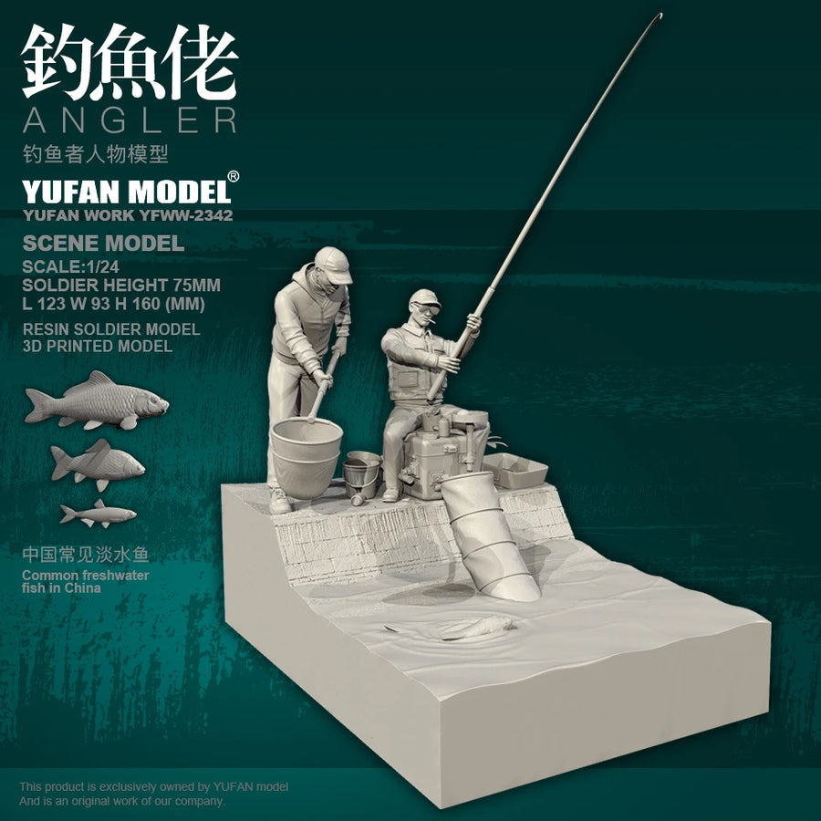 Fisherman Angler Diorama 1/24 Scale Resin Figure Kit - 1/24 resin model view 3