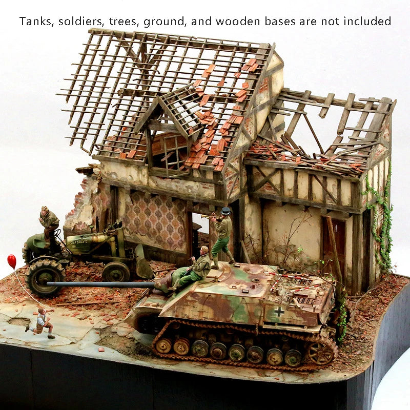 WWII German Ruins Diorama with Tank & Soldiers 1/35 Resin Kit - resin model view 3
