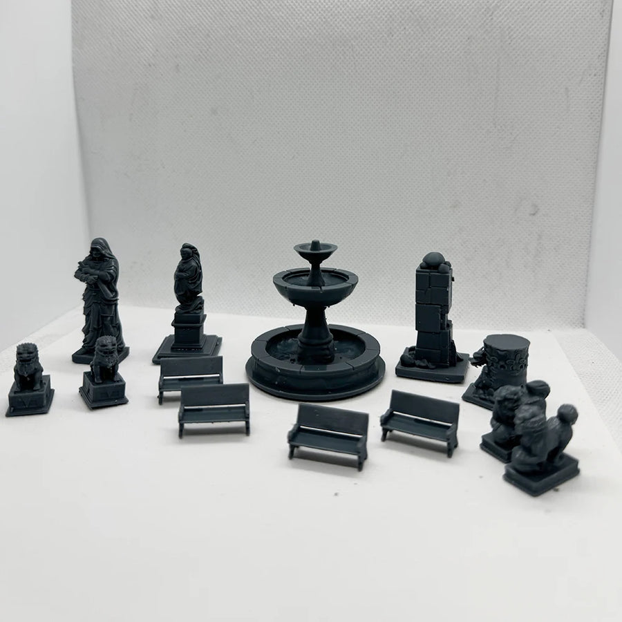 Railway Station Park Fountain with Benches 1/220 Resin Diorama Kit - 1/220 resin model view 2