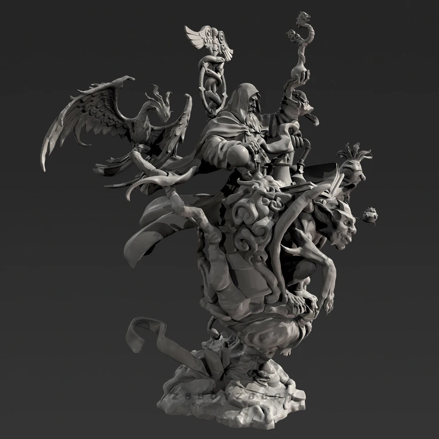 Fantasy Sorcerer on Demonic Beast with Imp 80mm Resin Diorama Kit - resin model view 4