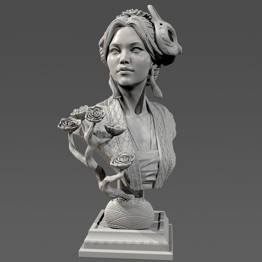 Female Portrait with Rose Vine Base 70mm Resin Bust Kit - resin model view 3