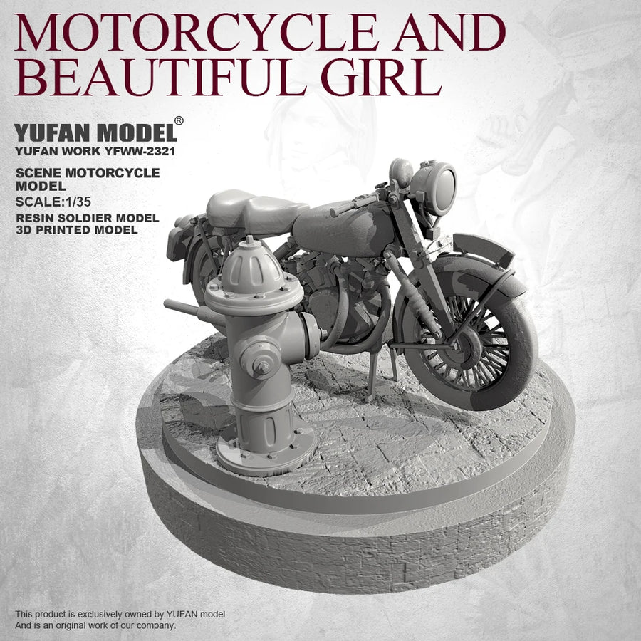 Vintage Motorcycle with Girl 1/35 Resin Diorama Model Kit - 1/35 resin model view 3