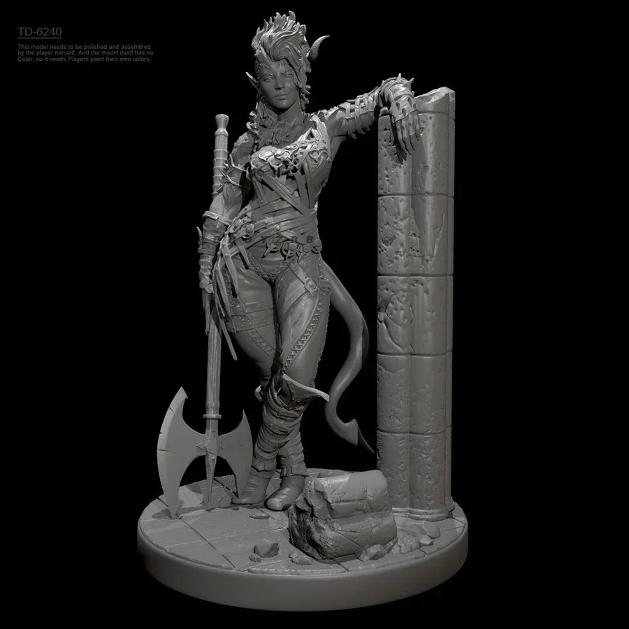 Warrior Woman with Axe and Pillar - 50mm Resin Figure Kit - 50mm resin model view 3