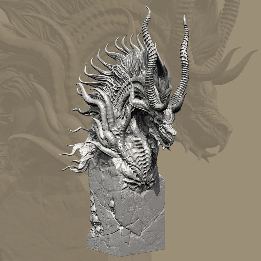 Dragon Head Bust with Horns - 80mm Resin Figure Kit - 80mm resin model view 5