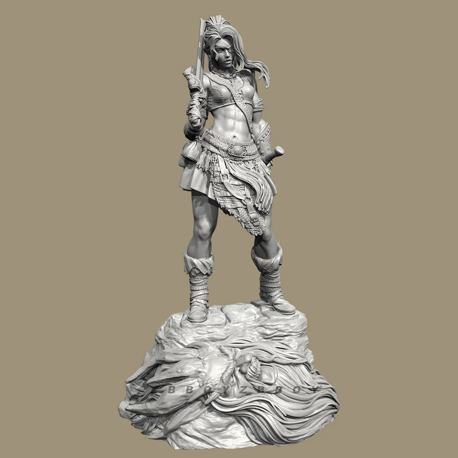 Barbarian Warrior Female with Club 38mm Resin Figure Kit - 38mm resin model view 2