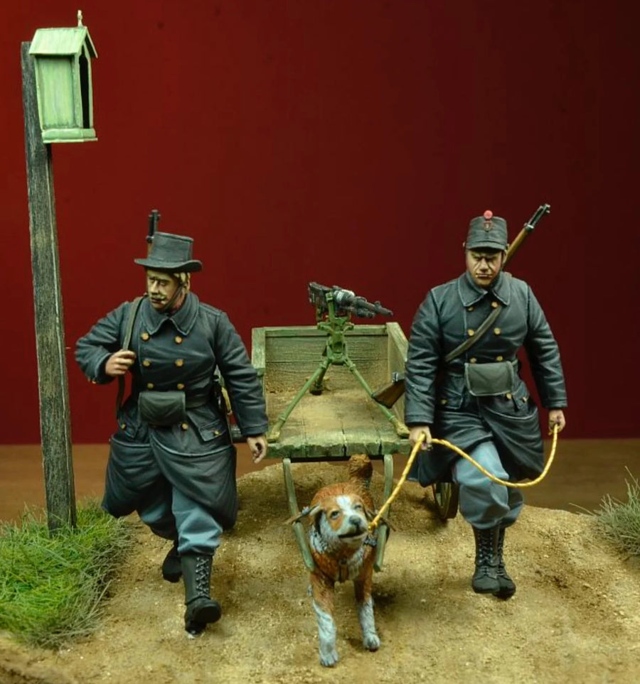 WWI German Soldiers with Dog Cart 1/35 Resin Figure Kit - 1/35 resin model view 2