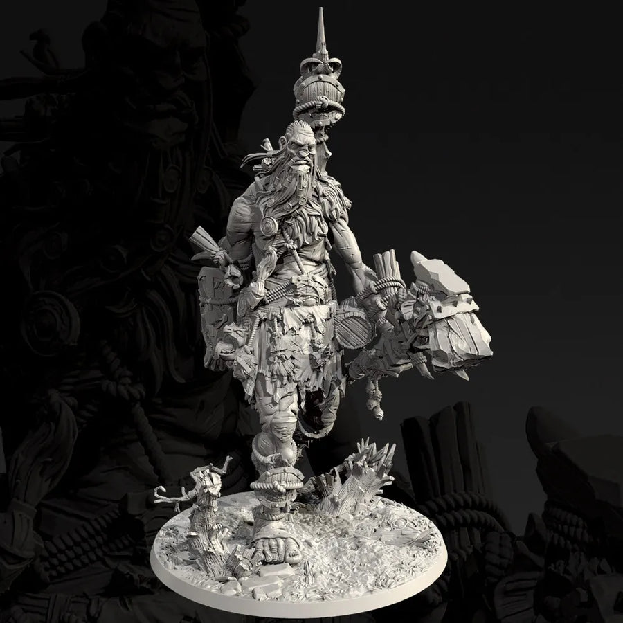 Fantasy Dwarf Warrior Bust with Staff 38mm Resin Kit - resin model view 2
