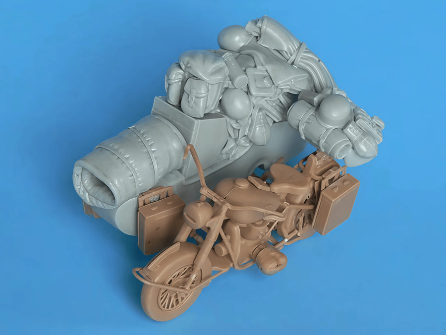 Three-Wheeled Motorcycle with Sidecar & Cargo 1/35 Resin Model Kit - 1/35 resin model view 2