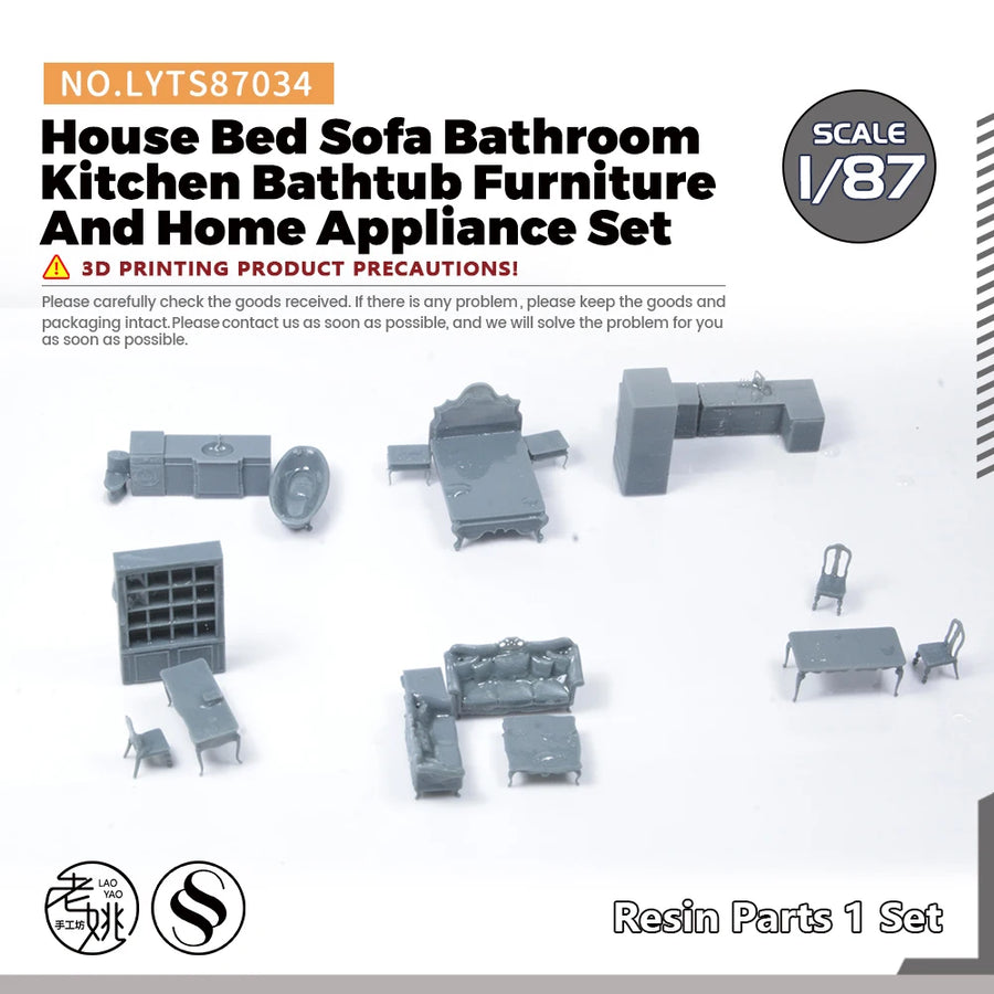 1/87 Scale Modern House Interior Furniture Set Resin Model Kit - 1/87 resin model view 3
