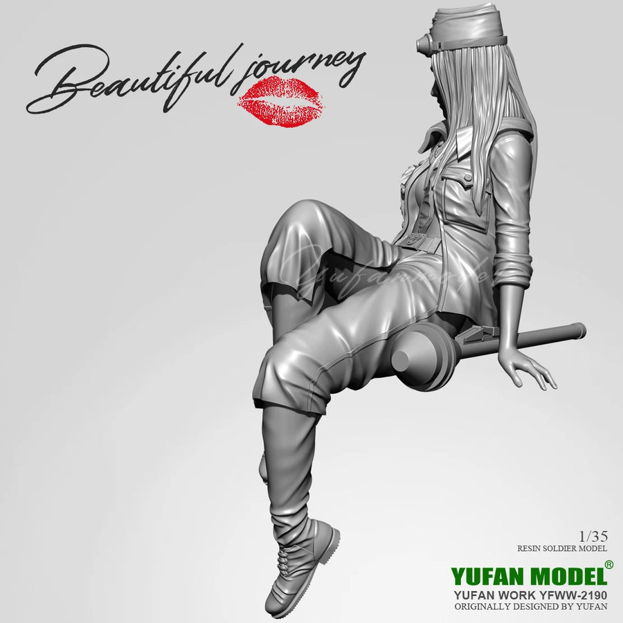 Steampunk Pilot Female Soldier 1/35 Resin Figure Kit — resin model kit, unassembled and unpainted