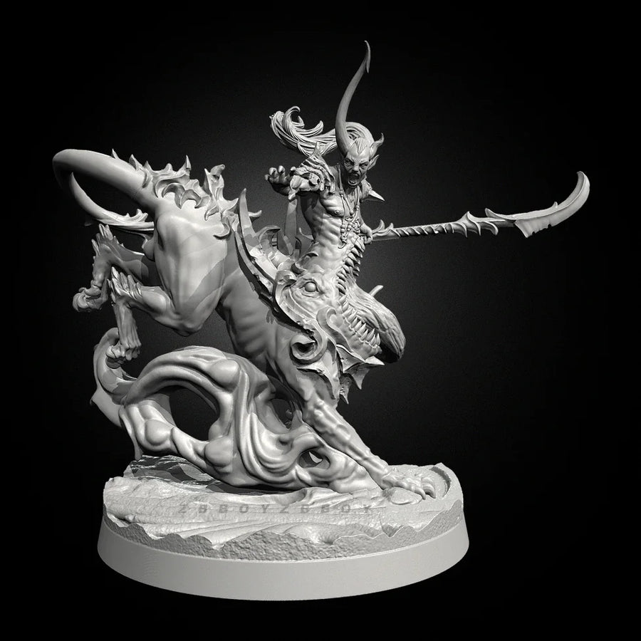 Demon Warrior on Rearing Beast 38mm Resin Figure Kit - 38mm resin model view 5