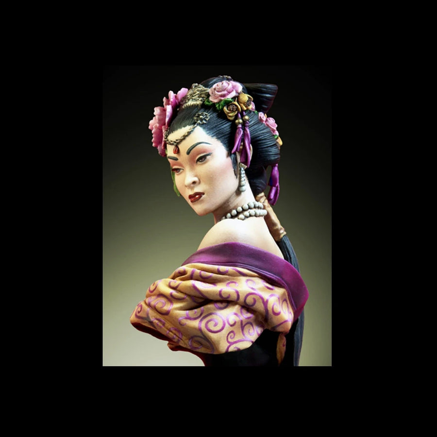 Chinese Ancient Beauty in Purple Silk 75mm Resin Bust - 75mm resin model view 4