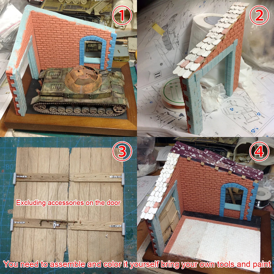 WWII Military Depot Building with Tank 1/35 Resin Diorama Kit - 1/35 resin model view 3